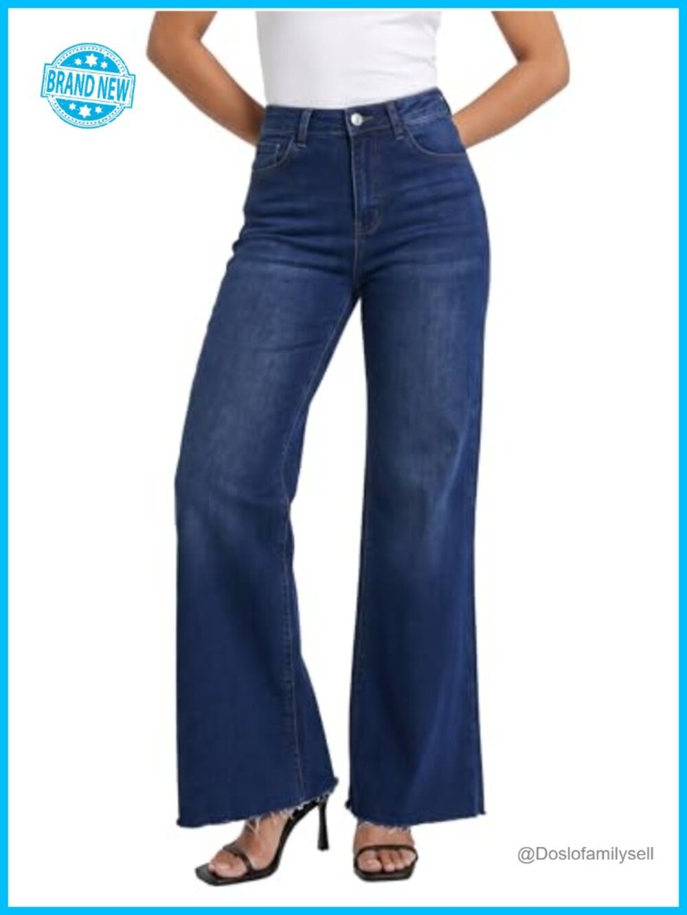 High Waisted Stretchy Wide Leg Jeans Raw Hem Flare Denim Pants